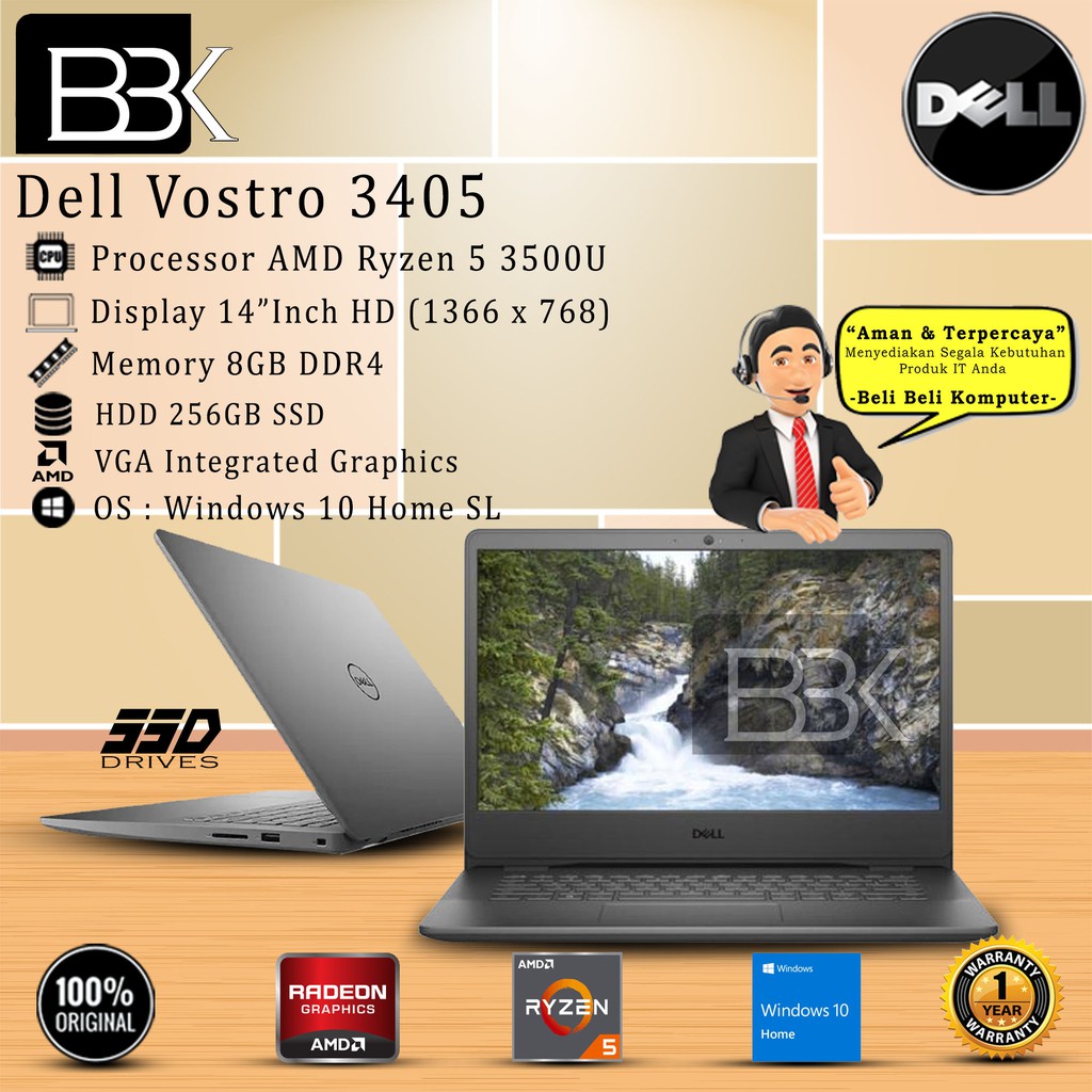 DELL Vostro 3405 14" AMD RYZEN 5 3500U 8GB 256GB W10HSL+OHS 1YR