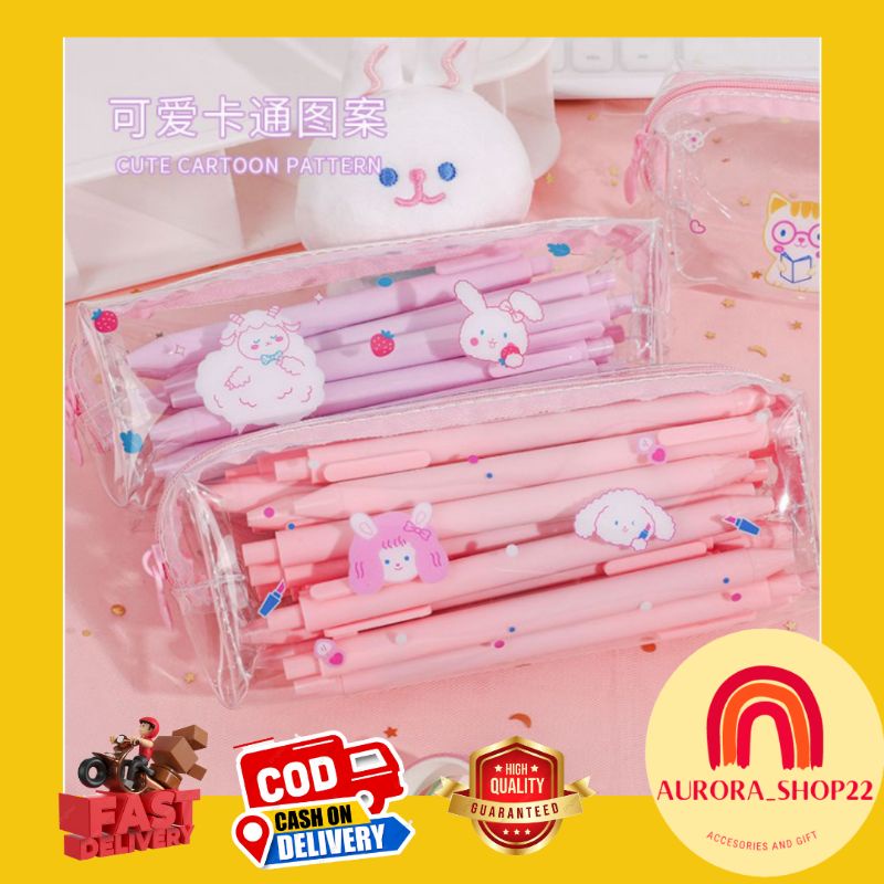 [COD] TEMPAT KOTAK PENSIL TRANSPARAN MOTIF KARAKTER LUCU DOMPET POUCH PENSIL KOSMETIK TRANSPARAN IMP