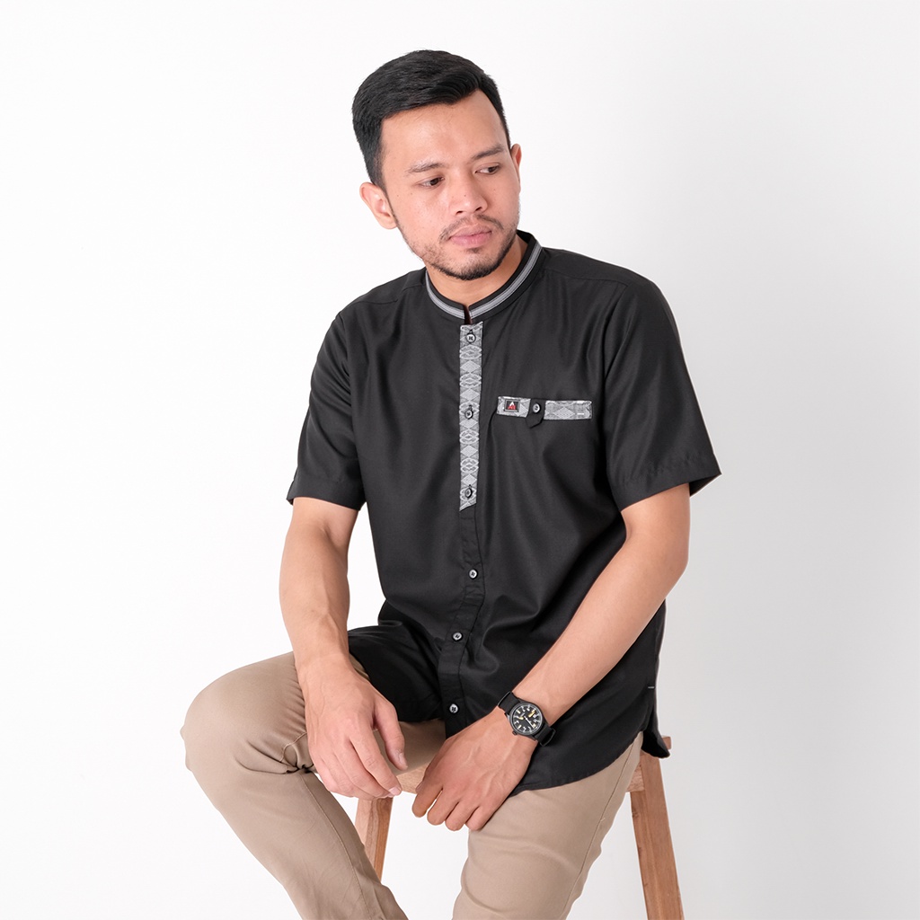 ANR Fadillah015 - Kemeja koko pakaian Muslim Pria Atasan Muslim Baju Koko lengan pendek COKSU