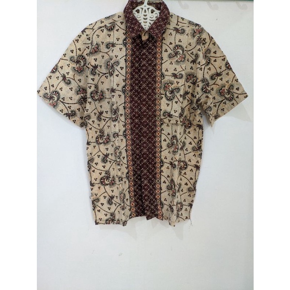 Baju Kemeja Batik Tangan Pendek Motif Cream Coklat Cowok Pria