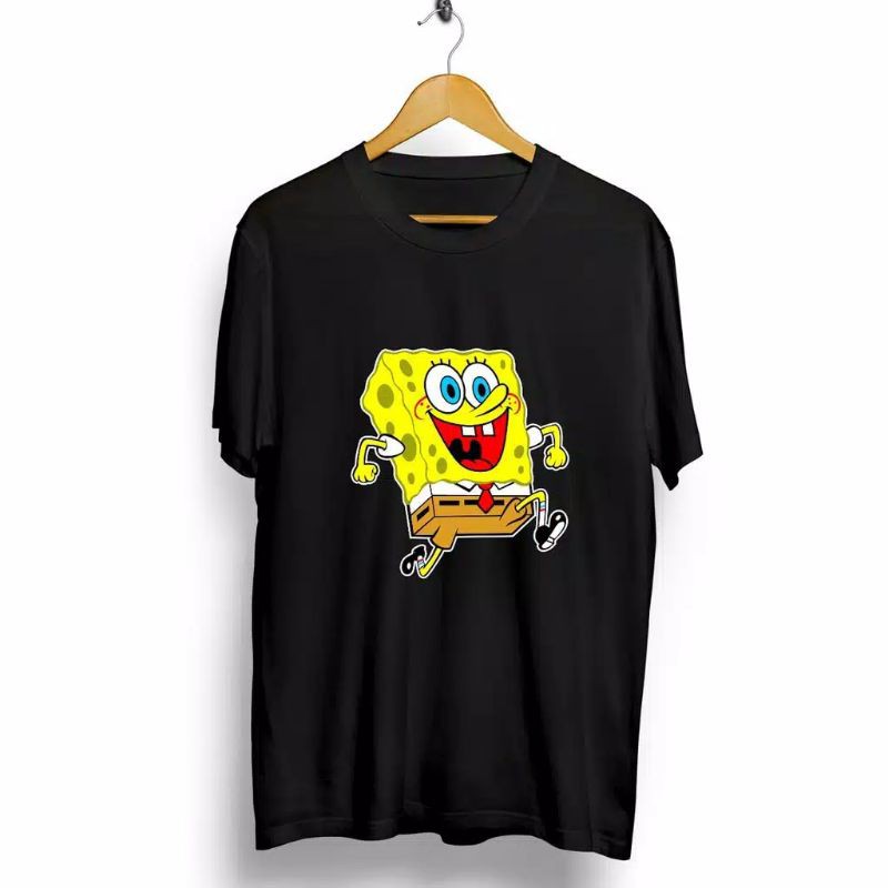 fourfashion Kaos Pria Kaos Distro SPONGEBOOB SENANG Black CN802