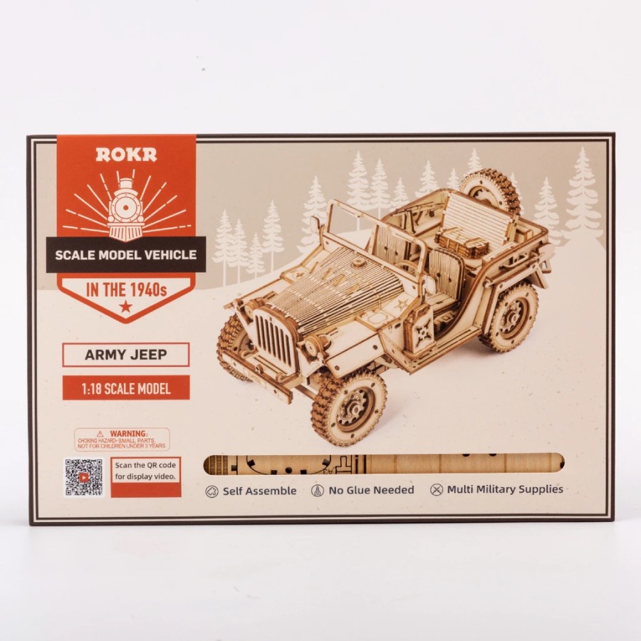 ROLIFE Robotime Army Field Car MC701 1:18 Scale Jeep Model Wooden Puzzle Hobby Toy Collection