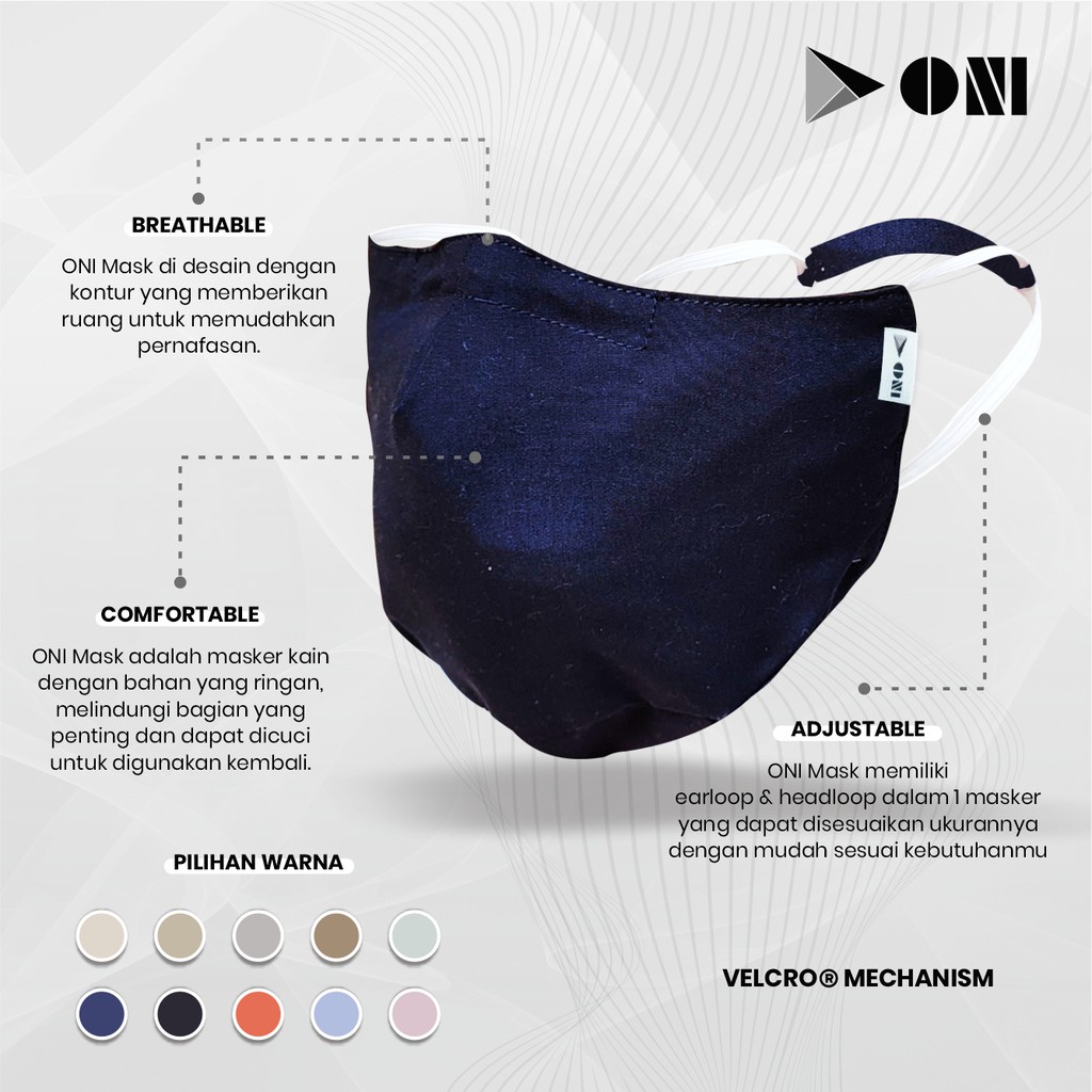 Oni Mask - Dark Blue - Masker Hijab - Dapat Dicuci Oni Mask