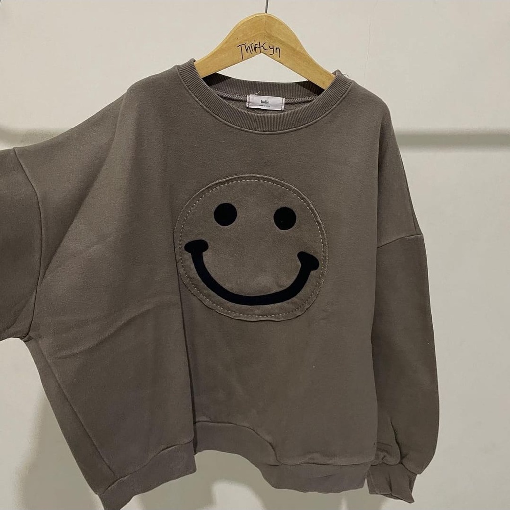 Sweater Wanita Emoji Smiles Oversize - Korean Style Sweatshirt - Bahan Fleece - Allsize - Baju Wanita - Atasan Pria Dan Wanita