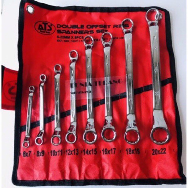 Kunci Ring Set ATS 8 pc 6-22mm Tulang - Double Offset Ring Spanner Set 6-22x8 pcs