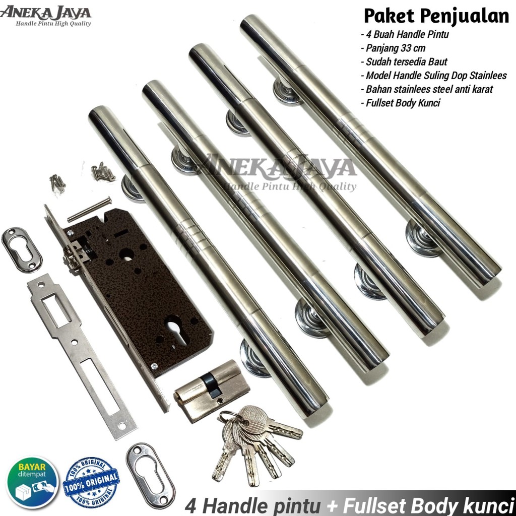 Satu set kunci handle pintu rumah panjang 33 cm / Pegangan pintu 2 / gagang pintu rumah murah