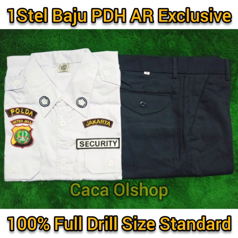 BAJU + CELANA PDH SATPAM SECURITY MERK AR EXCLUSIVE 100% FULL DRIL