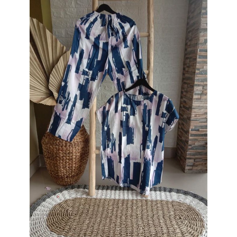 Pajamas Set Katun Rayon Premium Piyama Setcel Motif Tie Dye Shibori Pattern Baju Tidur Viscose Busui
