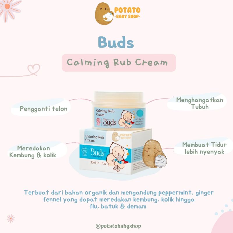 Buds Calming Rub Cream Jar Tube - Krim Pengganti Telon Organik / Anti KoliK Anti Kembung - Krim Penghangat Badan