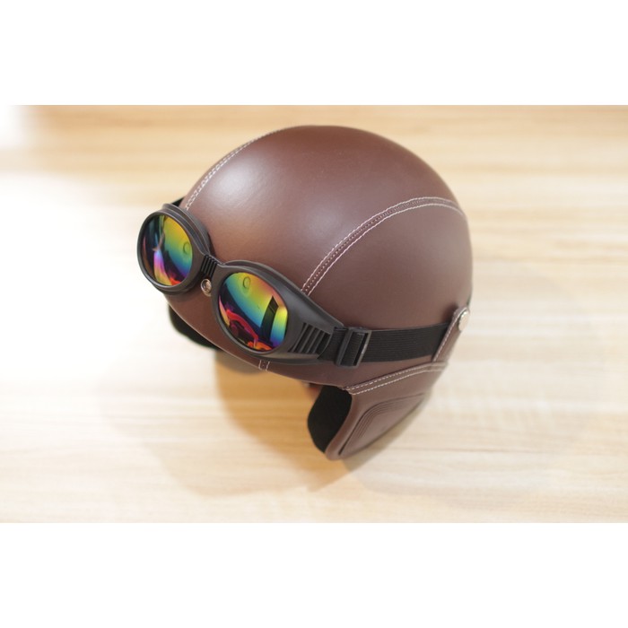 Helm Bogo Helm Kulit Kacamata Goggle Rainbow Coklat kaca260