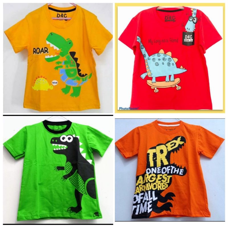 kaos anak dino roar t-rex orange dinosaurus long neck