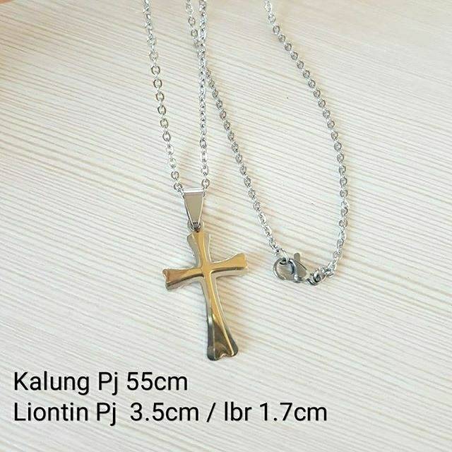 Kalung fashion rohani salib gold&amp;white KD10