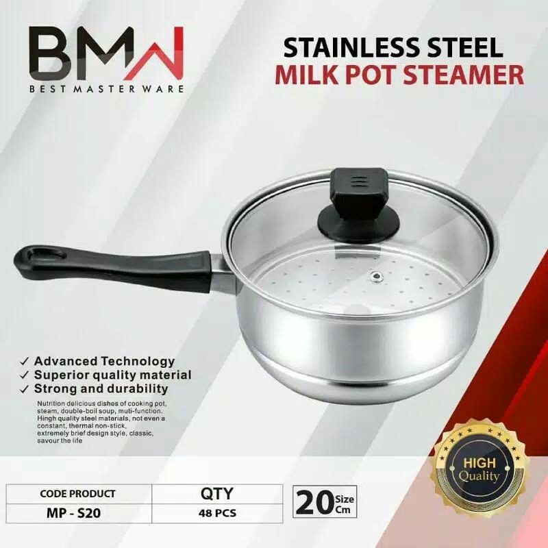 Milk Pot Steamer Panci Kukus Tutup Kaca Stainless