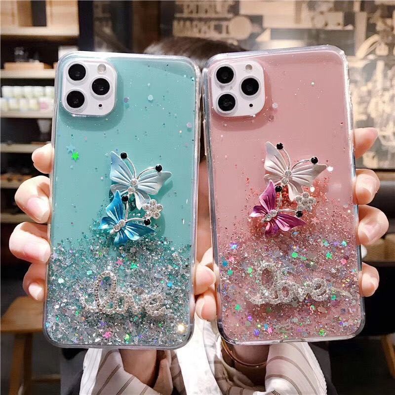 Soft Case Silikon Poco F2 Pro / Redmi K30 Pro Bening Transparant Airbag Anti Crack Design Kupu kupu Glitter - Hijau