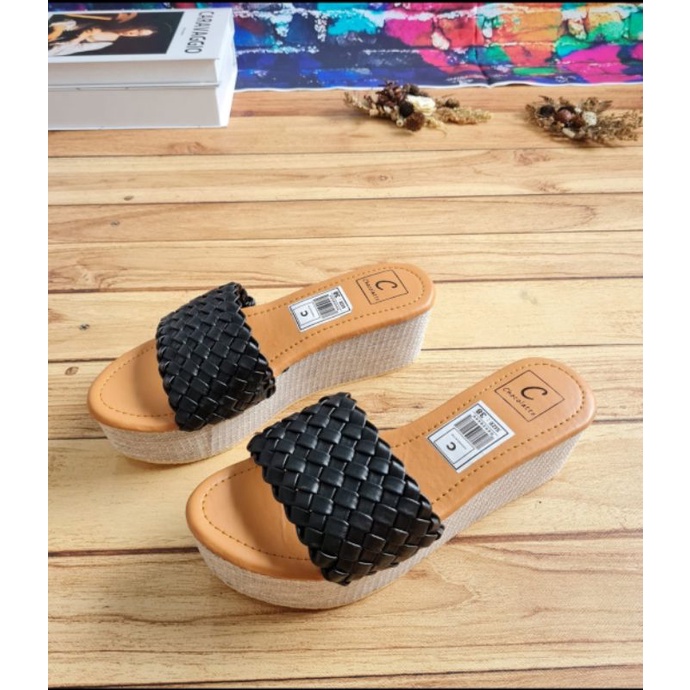 ABBUSHOES YM 16 wedges sandal anyaman  wanita 7cm