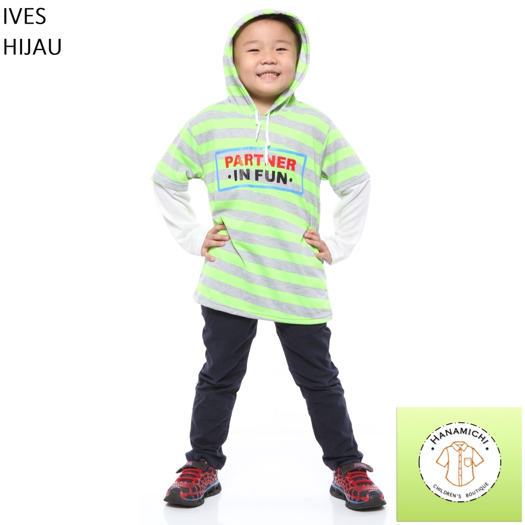 Hanamichi IVES Hoodie Anak Motif Garis Lengan Panjang