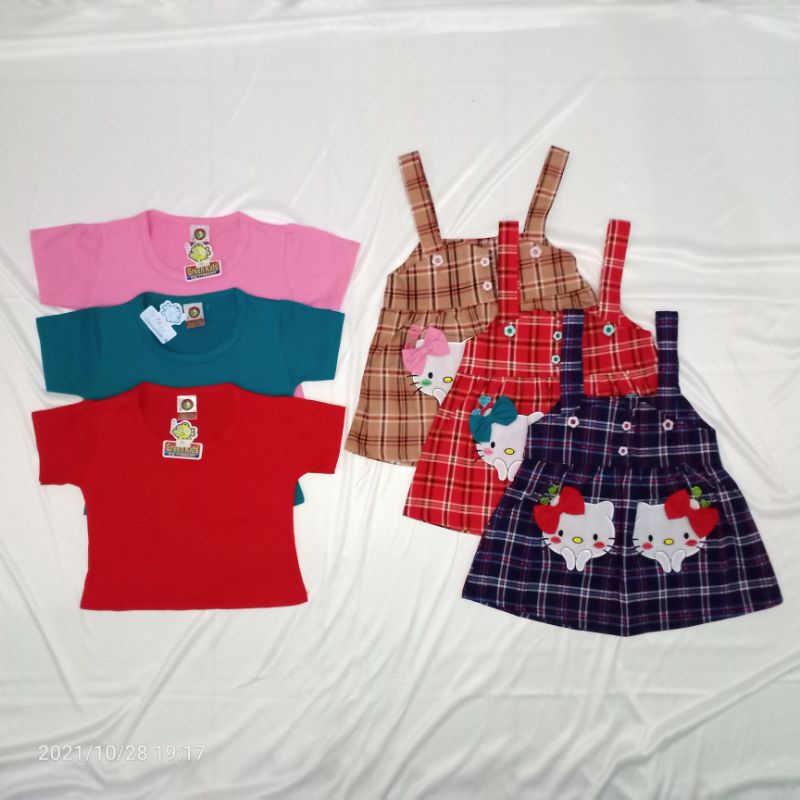 DRESS OVERALL anak katun motif tartan