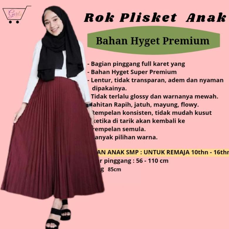 Rok Plisket Anak Perempuan/Rok Plisket Remaja Premium Umur 10 - 16Thn/Rok Plisket Untuk Remaja Bahan