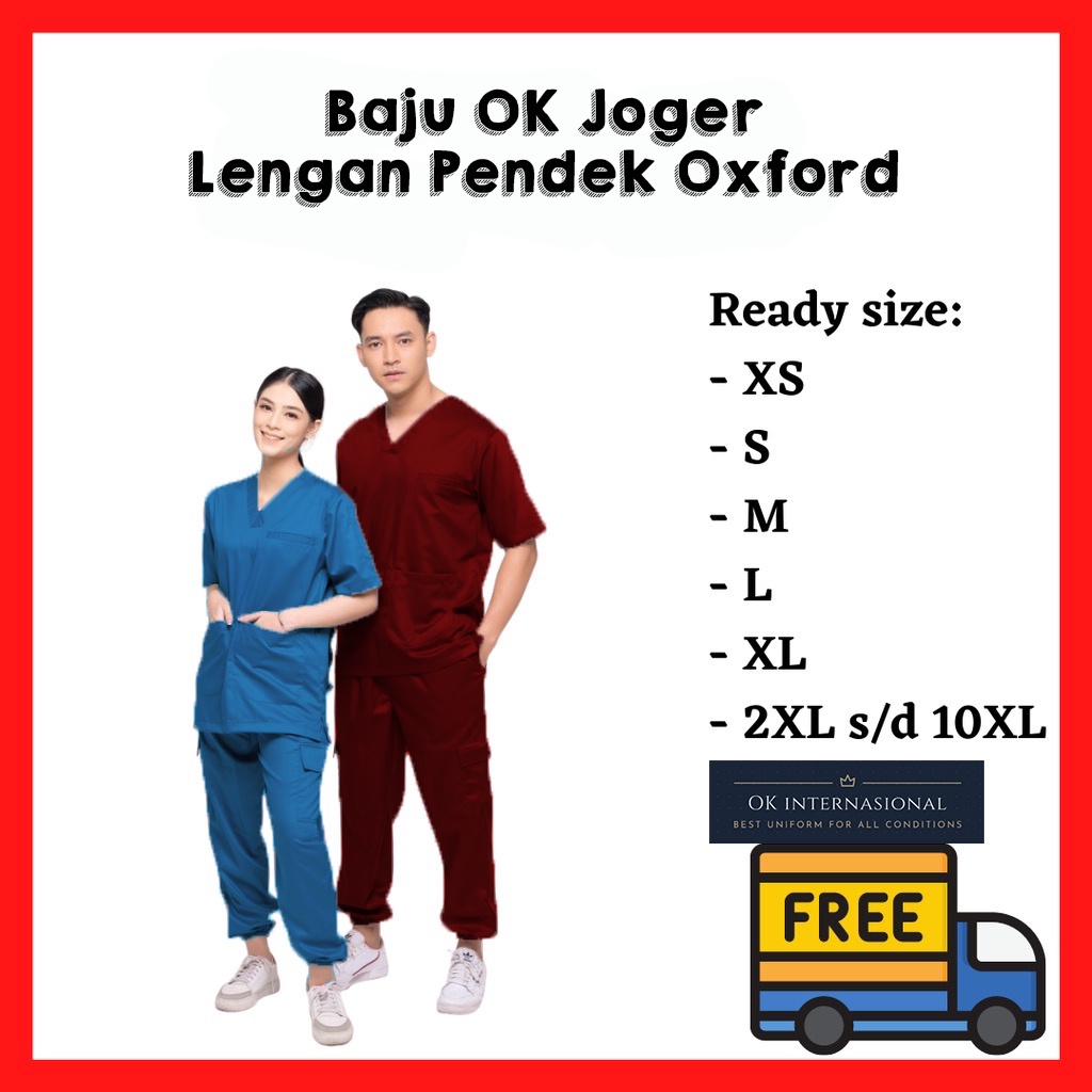 [COD] Baju Jaga Tenaga Medis Baju OK Jogger Lengan Pendek Ukuran Jumbo Bigsize Oversize Baju OKA Oxford Murah Baju Operasi Baju Perawat Seragam Medis Doctor Scrub Murah  Bahan Katun Oxford Premium Katun 100% Adem dan Nyaman Bisa Bayar Ditempat COD