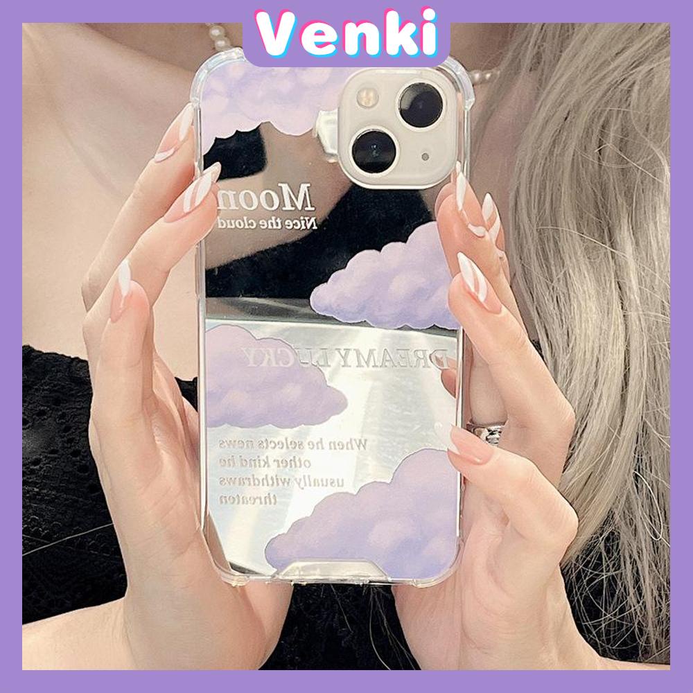 iPhone Case Acrylic Luxury Makeup Mirror Airbag Shockproof Protection Camera Purple Clouds Cute Compatible For iPhone 11 iPhone 13 Pro Max iPhone 12 Pro Max iPhone 7 Plus iPhone xr