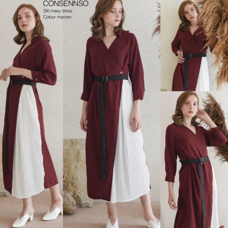 Consennso slit pleated dress