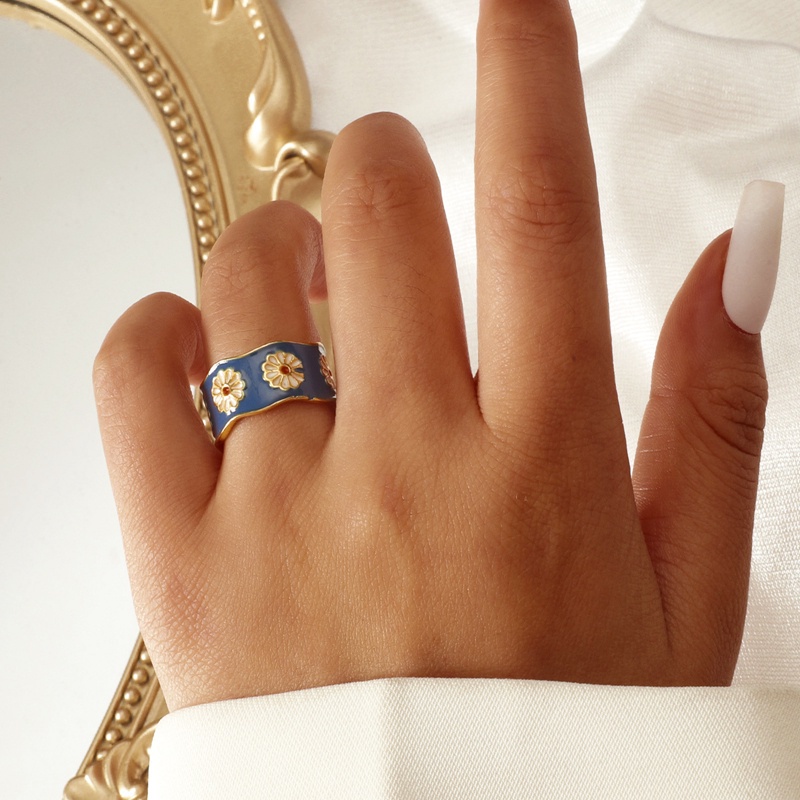 Fancyqube Cincin Enamel Desain Bunga Plum Blossom Gaya Punk Vintage Korea Untuk Wanita