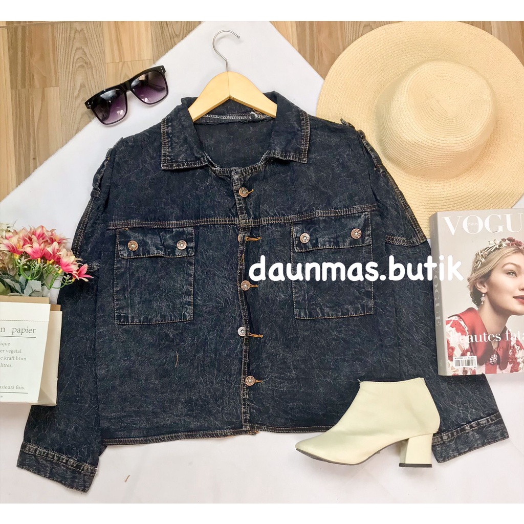 1KG MUAT 3PCS | EXO JACKET DENIM JEANSWASH TEBAL JAKET KANTONG HITS OOTD SELEBGRAM TERBEST SELLER TERKINI-EXO SNOWBLACK