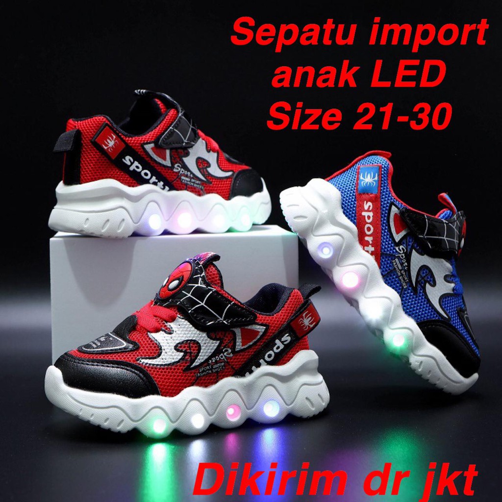 (LOLI-JKT) SP-L008 SEPATU LED TERBARU ANAK COWOK IMPORT  SEPATU SNEAKER 21-30  (LT.1)