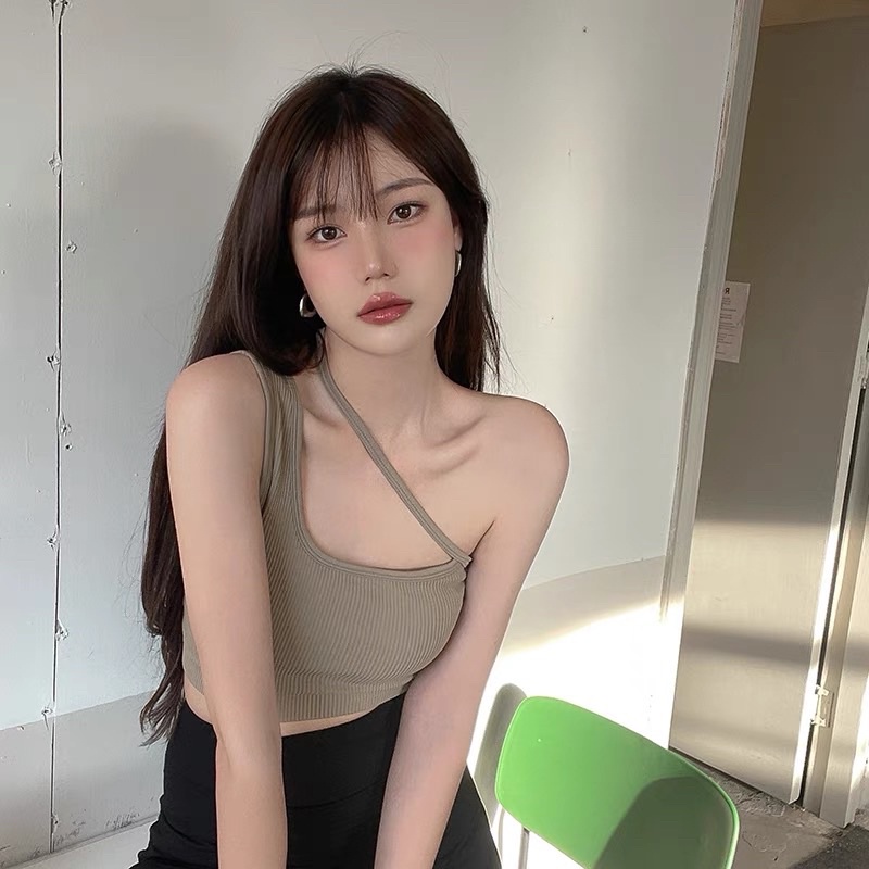 Korean Cross Tank Top with Bra Stylish Wanita / Toga Padded Tanktop Crop-8