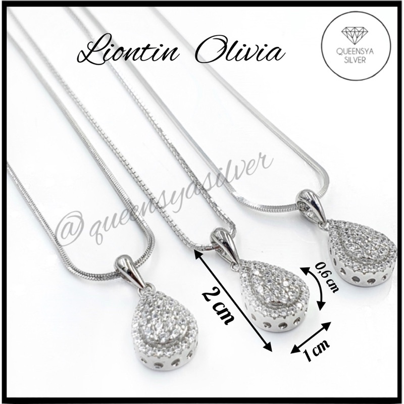 kalung Perak Wanita Silver Asli 925 Lapis Emas Putih || Kalung Flexi/Santa/Square Liontin Oval || Perhiasan Perak Asli