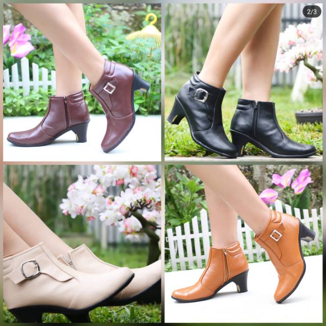 COD Boots Wanita Doble Busa High Quality Kulit Heels 5cm 