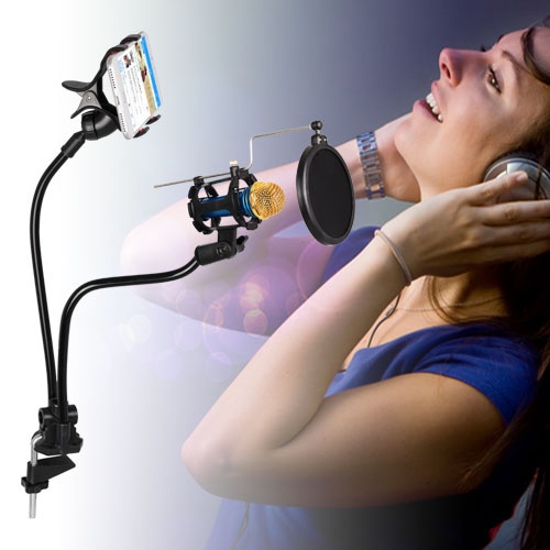 Holder Mikrofon Dengan Holder HP Smartphone - Lazypod Dengan Mic Holder - Lazypod Mic HP - Holder Mi