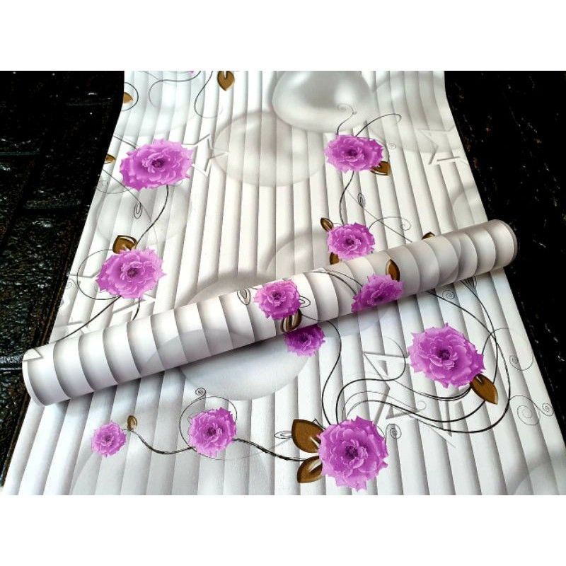 COD ( BAYAR DI TEMPAT ) Wallpaper Sticker Dinding Bertekstur Salur Daun Ungu Pink Putih Cream Biru Abu Hitam Navy Hijau Tosca Kuning Merah Coklat Salur Bunga Batik Batu Bata 3D Kotak Segitiga minimalis Baju Celana Sendal Kaos Gamis Celana Dalam Kosmetik-BUNGA POLKADOT UNGU