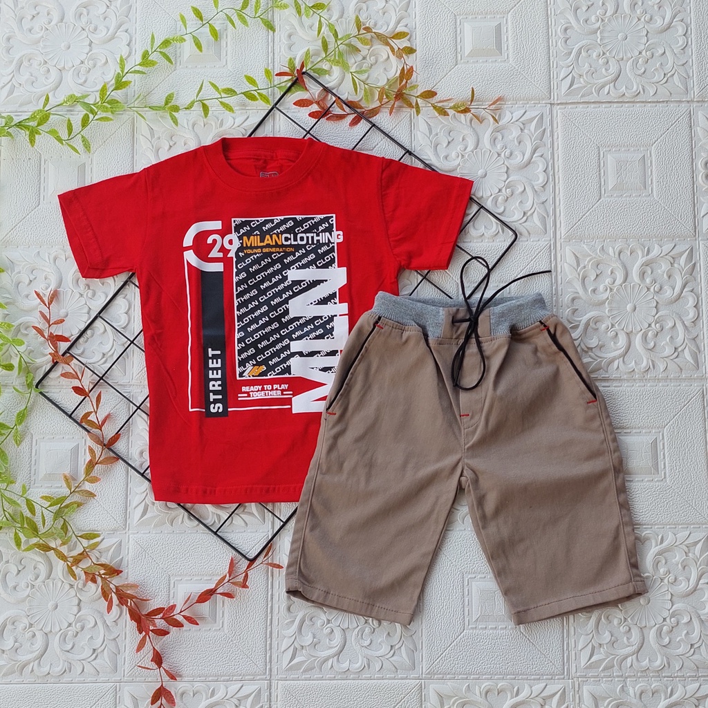 Setelan Baju Anak/Setelan Kaos Distro Chino Pendek/ Setelan Celana Chino Pendek