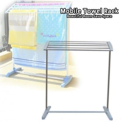 Rak Jemuran Handuk Serbaguna Towel Rack Mobile Portable Kamar Mandi Ok - Merah Muda