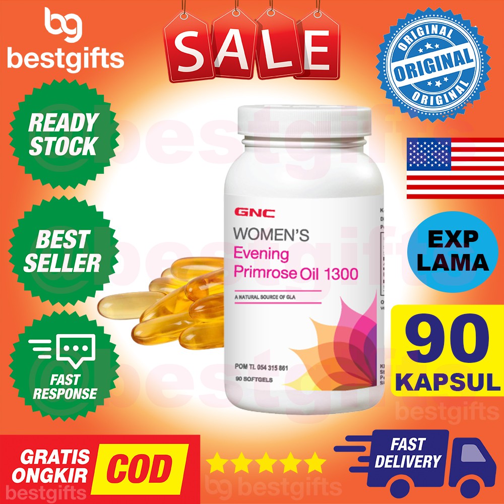GNC WOMEN'S WOMENS WOMEN EVENING PRIMROSE OIL EPO 1300 MG HORMON BALANCE KULIT SEHAT HALUS 90 KAPSUL