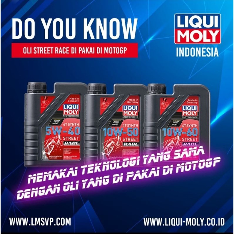 OIL OLIE OLI MOTOR MOTORBIKE 4T 4 T 10W-60 10W - 60 10W 60 STREETRACE STREET RACE 1 LITER 1L 1 L MADE IN JERMAN ORI ORIGINAL LIQUI MOLY ASLI