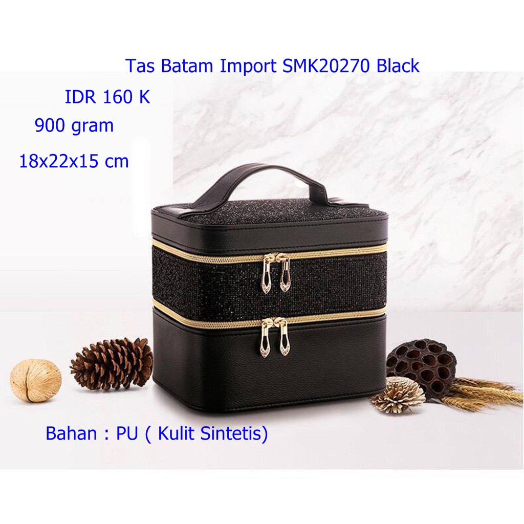 Tas Batam Import SMK20270 Black- Tas Tempat Bahan Kosmetik PU Kulit Sintetis Warna Hitam Fashion