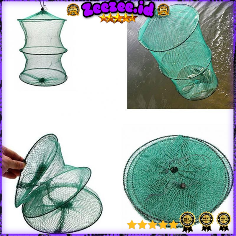 Jaring Pancing Ikan Udang Shrimp Fishing Net Cage Foldable 2 Layers - SCZ620 - Green