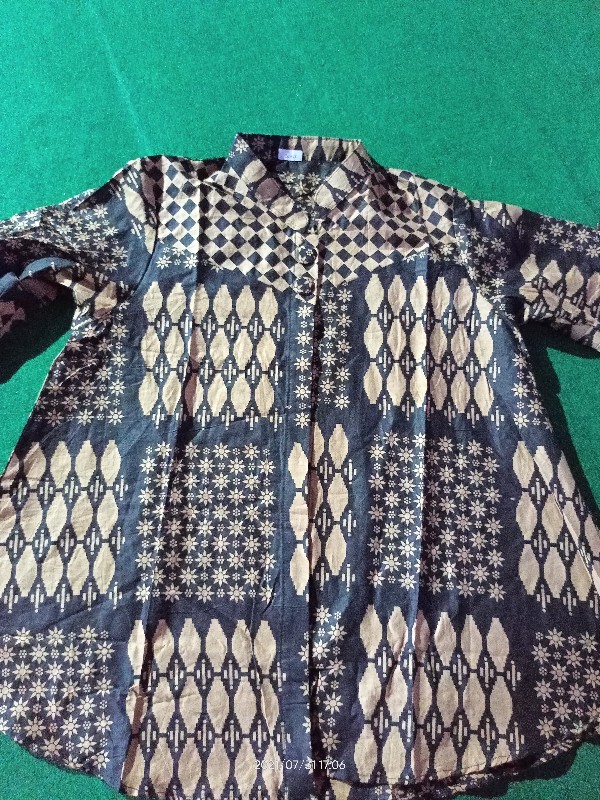 Blus Lonceng Lawasan Mono Coklat Kombi Baju Batik Kantoran Wanita Formal Kondangan Katun Premium
