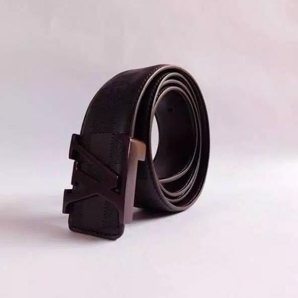 Gesper Sabuk Ikat Pinggang lv Kulit Pria Import Branded Embos Black 
