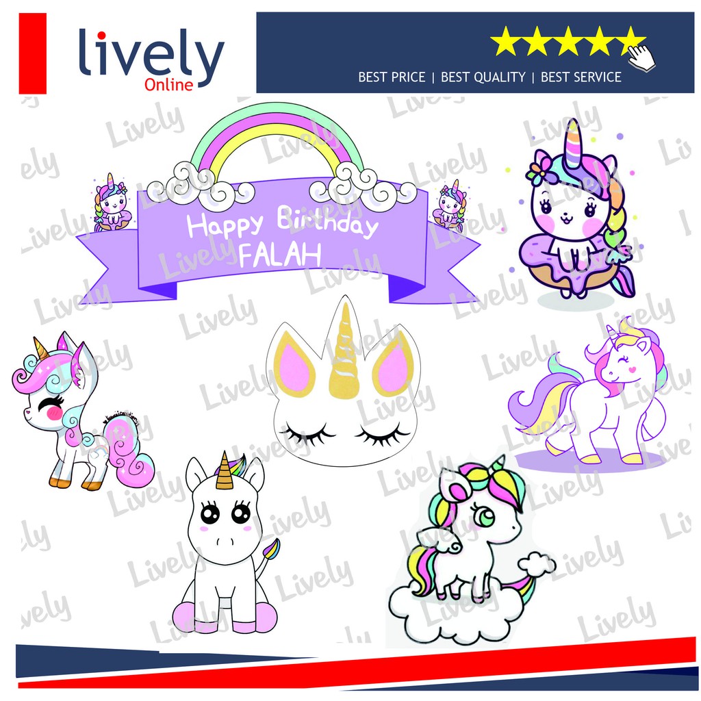 CUSTOM NAMA CAKE TOPPER KARAKTER UNICORN 02 HIASAN KUE ULANG TAHUN HAPPY BIRTHDAY