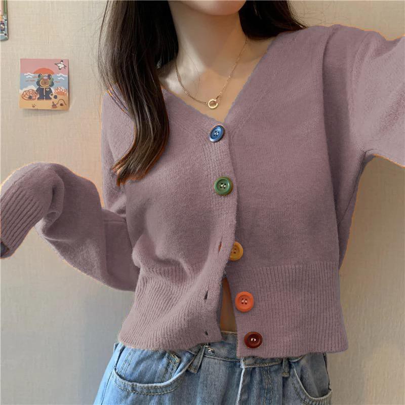 TokoMilkan - Cardigan Rajut Wanita BUTTON RAINBOW Cardy