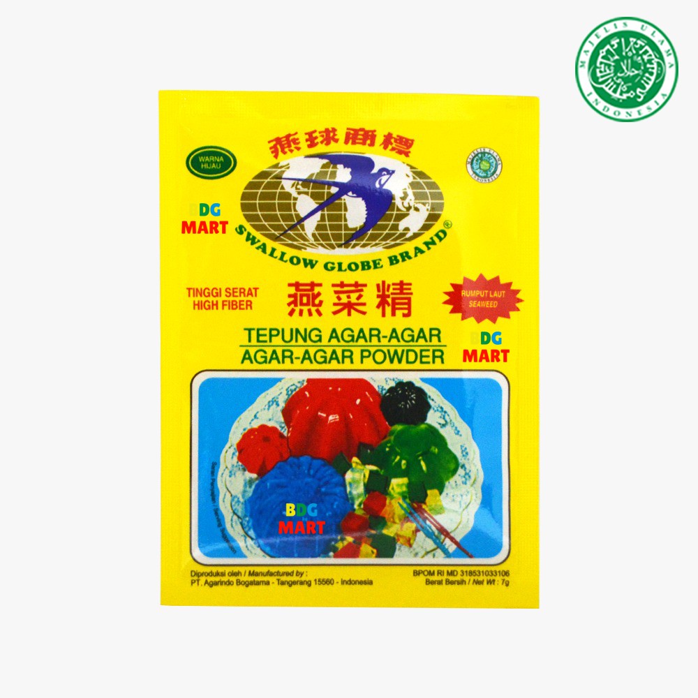 

SACHET Swallow Globe Brand Warna Hijau Jelly Powder Tinggi Serat Halal MUI - 7gr