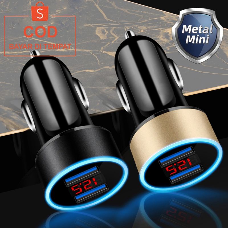 COD Charger Mobil USB Car Charger 4 in 1 Display Led Casan Mobil Colokan Mobil