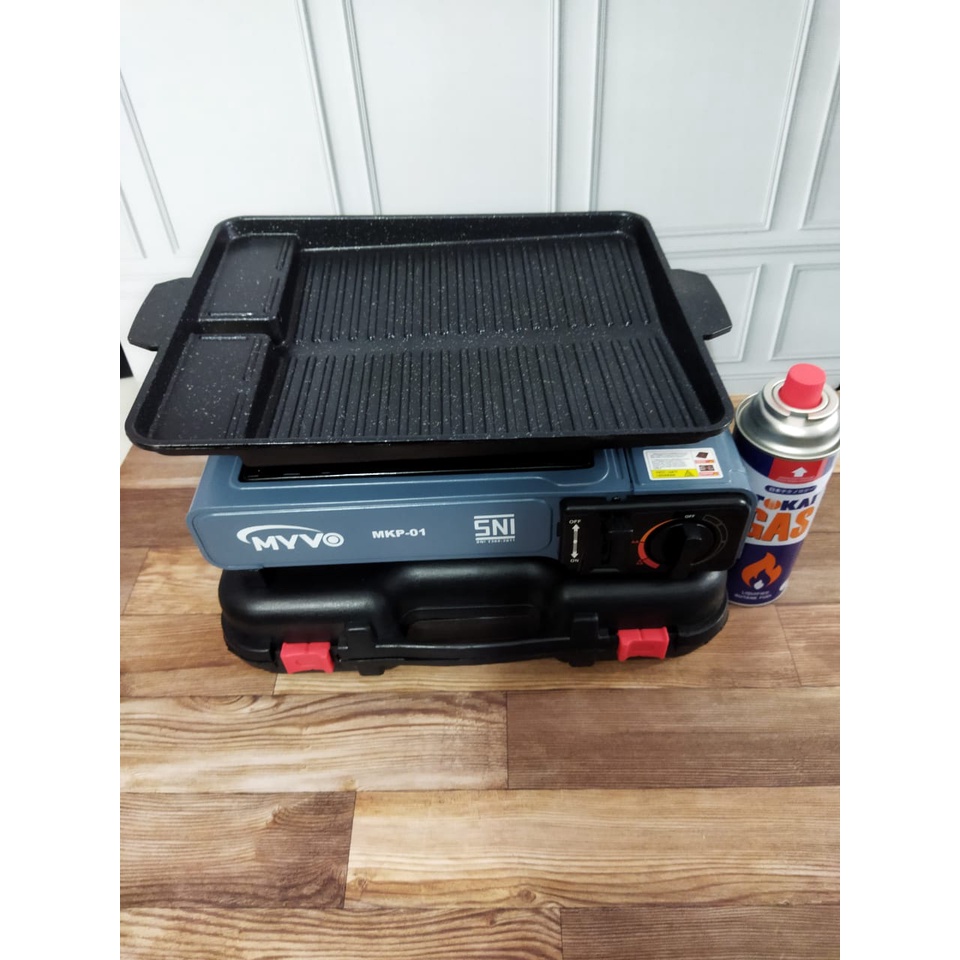 Paket Kompor Portable + Grillpan Kotak + 1 Tabung Gas BBQ