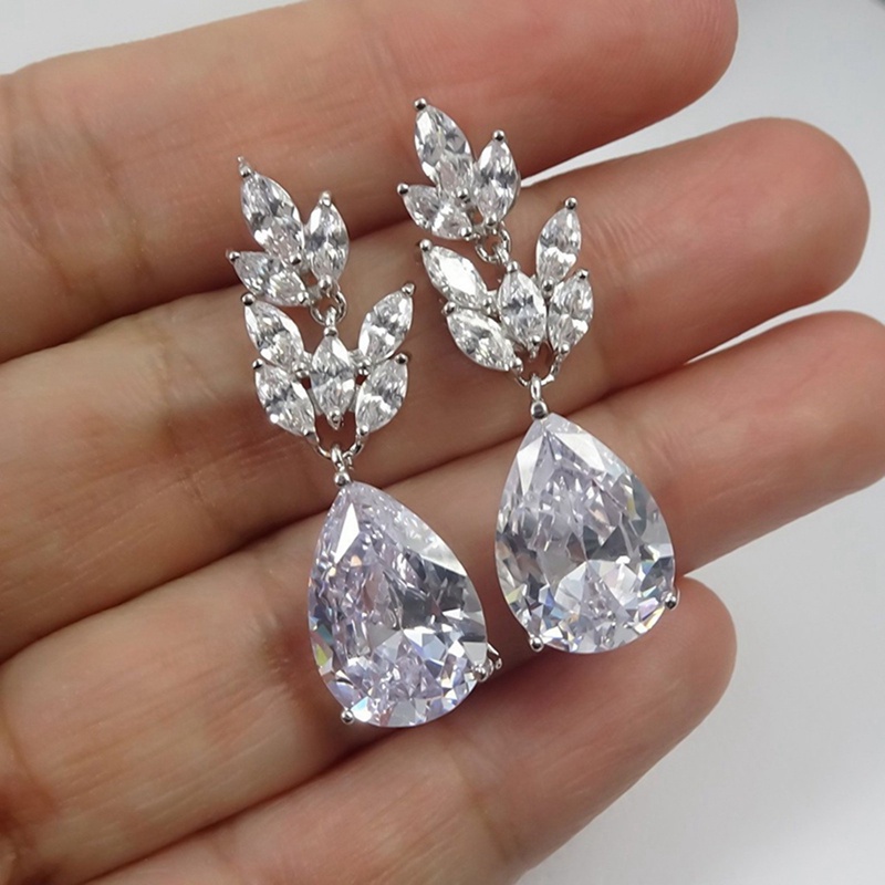 Anting Tusuk Gantung Wanita Desain Tetesan Air Hias Cubic Zirconia Untuk Pernikahan