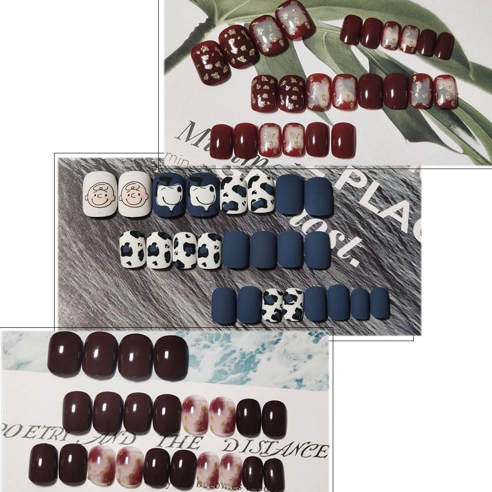 (Tk) 24pcs / Set Kuku Palsu Full Cover Motif Bunga Aster Matte Bisa Dilepas Untuk Nail Art