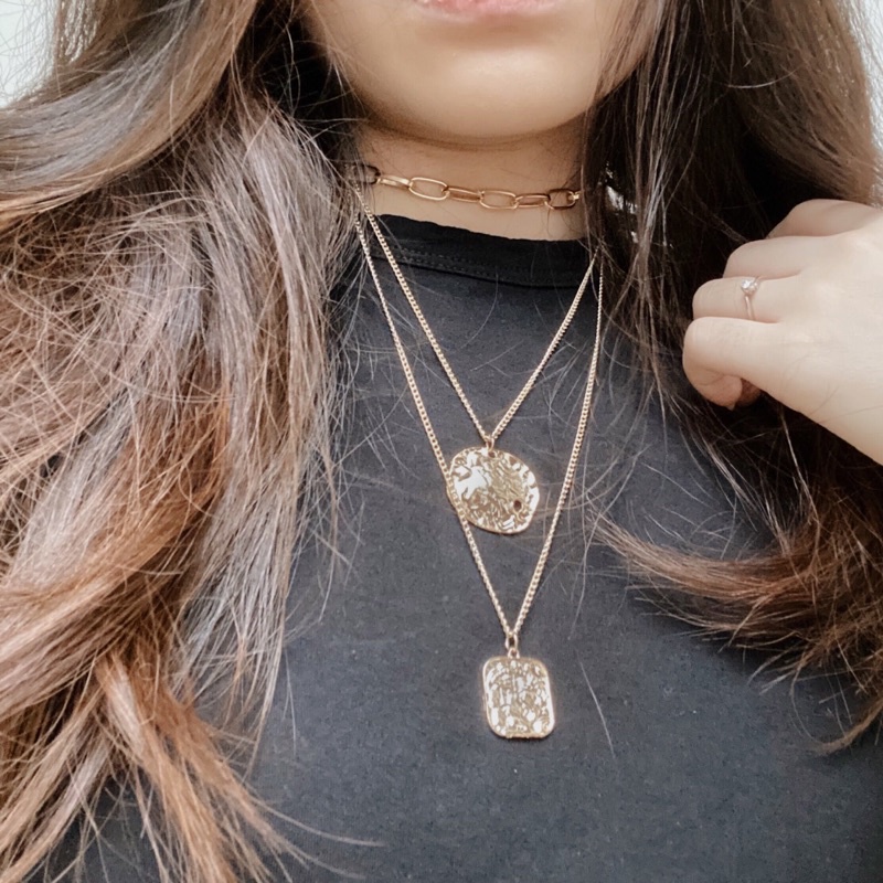 Kalung Rantai Layer / Kalung Aesthetic / Aksesoris Kalung Wanita Korea Necklace Impor