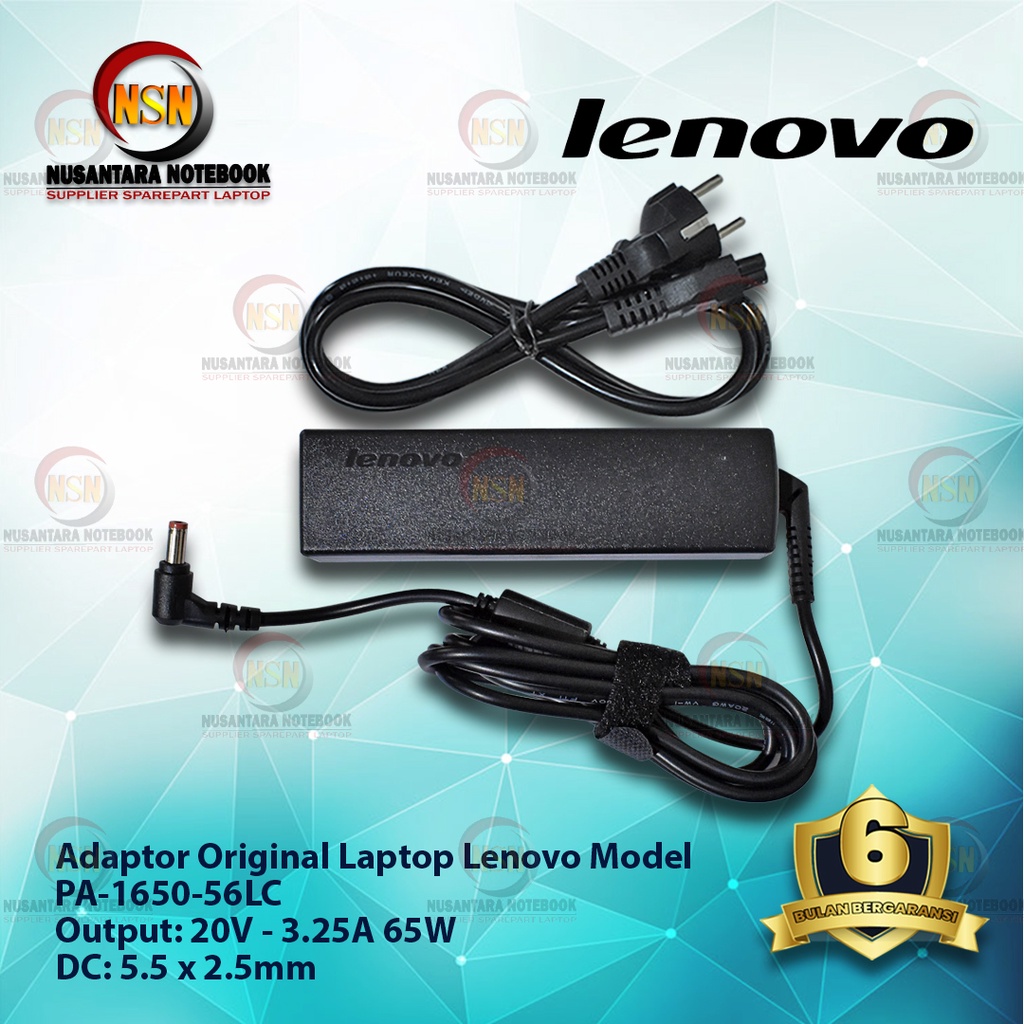 Adaptor Charger Original Laptop Lenovo 20V - 3.25A 65W DC 5.5*2.5 mm